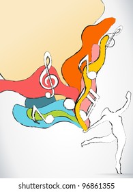 Vector - Dancer Silhouette with Colorful Waves and Music Notes