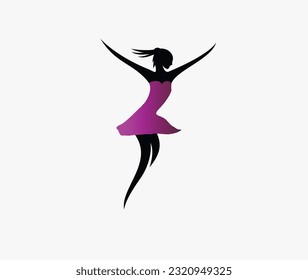 
vector dancing girl logo design in pink and black 