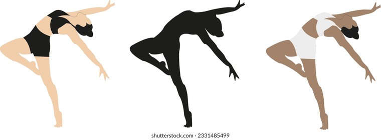 Vector dancing girl set - choreography. Young beatiful woman. Dancing girl silouette.