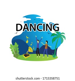 Vector dancing with music concept of the party with friends for your greeting background, inviting and tshirt.