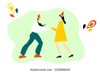 Vector dancing office workers at the new year corporate party. Art can be used for invitation.