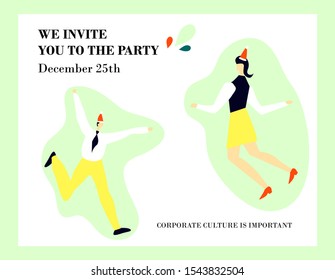 Vector dancing office workers at the new year corporate party. Art can be used for invitation.