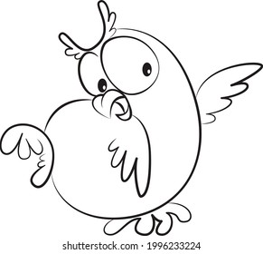 Vector dancing owl. Line art sketch of wild bird. Cartoon funny  element for design card, print, illustration, poster, invitation