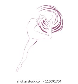 Vector with dancing pretty girl, contour