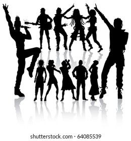 vector dancing and singing peoples silhouette new set