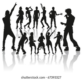 vector dancing and singing peoples silhouette new set