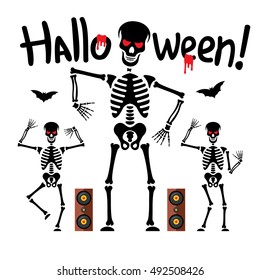 Vector Dancing skeletons Cartoon Illustration.