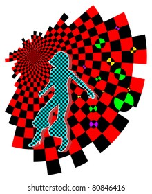 Vector dancing woman silhouette on the bright background