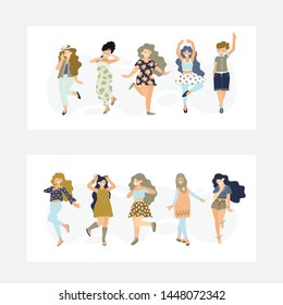 Vector dancing women collection on white background