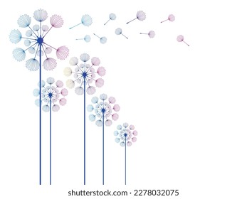 Vector Dandelion blowing silhouette. Flying blow dandelion buds black outdoor decoration on white.