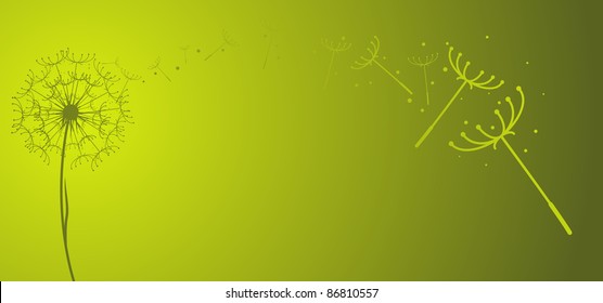 A vector dandelion flower silhouette in a green background with gradient.