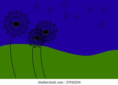 Vector dandelion head blowing in the wind