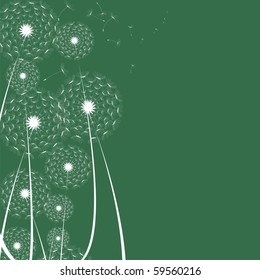 The vector dandelion on a wind loses the integrity on a green background