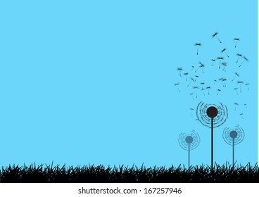 Vector dandelion seeds blown in the wind 