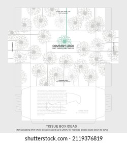 Caja de tejido de silueta dandelion vectorial, plantilla para fines comerciales. Coloca tu texto y logotipo y listo para imprimir
