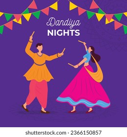 Vector dandiya noche bailando pareja en navratri. Feliz festival navratri