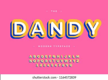 Vector dandy font 3d bold typography sans serif colorful style for poster, decoration, promotion, book, t shirt, sale banner, printing on fabric. Cool modern alphabet. Trendy typeface. 10 eps