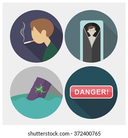 Vector danger icons with long shadows