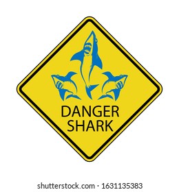 Vector Danger Shark Zone. Beware of Sharks. Yellow Square Warning Sign. Dangerous Sea Life. Swim at Own Risk. High Risk Area.