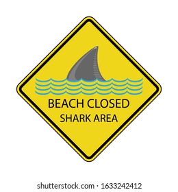 Vector Danger Shark Zone. Beware of Sharks. Yellow Square Warning Sign. Dangerous Sea Life. Swim at Own Risk. High Risk Area.