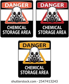 Un signo de peligro de Vector que dice almacenamiento químico. Esta advertencia se puede utilizar en un entorno industrial