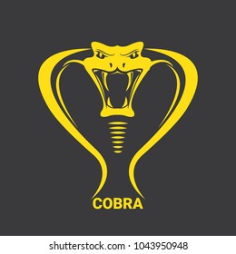 vector dangerous cobra snake head with hood logo design template. danger king cobra icon. viper orange silhouette isolated on black