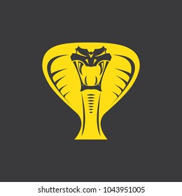 vector dangerous cobra snake head with hood logo design template. danger king cobra icon. viper orange silhouette isolated on black