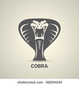 vector  dangerous cobra snake with hood logo design template. danger king cobra icon. viper black silhouette isolated on grey