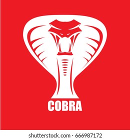 vector dangerous cobra snake with hood logo design template. danger king cobra icon. viper white silhouette isolated on red