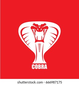 vector dangerous cobra snake with hood logo design template. danger king cobra icon. viper white silhouette isolated on red