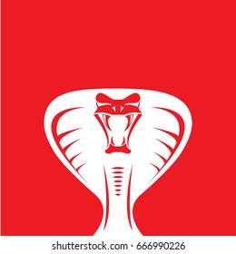 vector dangerous cobra snake with hood logo design template. danger king cobra icon. viper white silhouette isolated on red