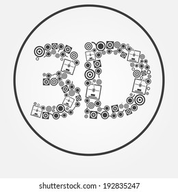 Vector dark 3d printer text icon