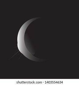 Vector dark abstract background with a solar eclipse. Black open space with a star shining from behind a planet, igniting its horizon. Round black placeholder for your text
