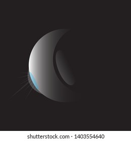Vector dark abstract background with a solar eclipse. Black open space with a star shining from behind a planet, igniting its horizon. Round black placeholder for your text
