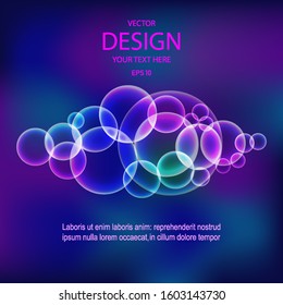 Vector dark abstract space background with multicolored glowing bubbles