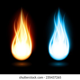 Vector Dark background with shiny round frame with flame