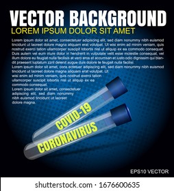 Vector dark background with two test tubes coronavirus and covid-19. Can use for poster, flyer, leaflet or brochure. 