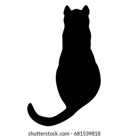 Vector dark black cat silhouette isolated from background. Home pet illustration.