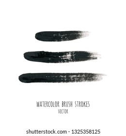Vector dark black grunge watercolor, ink texture set, hand painted dry brush splashes, strokes, stains, spots, blots, dividers, labels, templates, dirty shapes. Abstract acrylic monochrome background.