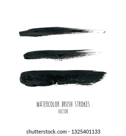 Vector dark black grunge watercolor, ink texture set, hand painted dry brush splashes, strokes, stains, spots, blots, dividers, labels, templates, dirty shapes. Abstract acrylic monochrome background.