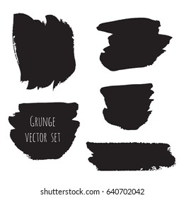Vector dark black grunge watercolor, ink texture set of hand painted dry brush splashes, strokes, stains, spots, blots, strip, line. Abstract collection of acrylic backgrounds, isolated. Dirty frame.