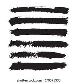 Vector dark black grunge watercolor, ink texture set of hand painted dry brush splashes, strokes, stains, blots, stripes, geometric horizontal lines. Abstract acrylic backgrounds isolated on white.