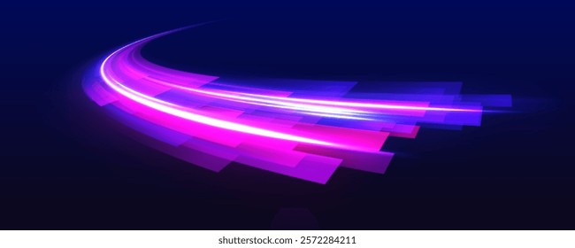 Vector dark blue abstract background with ultraviolet neon glow, blurry light lines, waves. Speed connection vector background.	