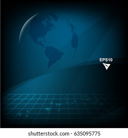 Vector of dark blue abstract background with global map for cover document or image screen application