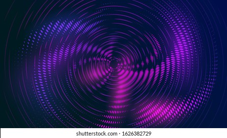 Vector. Dark blue abstract geometric textured background. Color dynamic radial waves with glow effect. Soft red-violet colors. Modern poster for sites and printing.