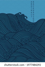 vector dark blue abstract illustration with stylized waves in japanese style