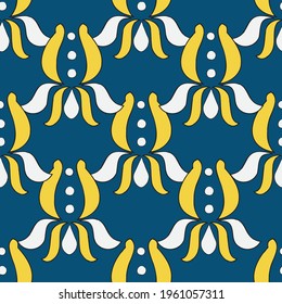 Vector dark blue background Brittany celtic, Breton trational folklore symbols seamless pattern. Seamless pattern background