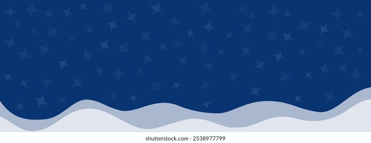 Vector dark blue background with stars and snowdrifts. Sparse snowfall Christmas background. Mystical Symmetrical frame with rhombuses with copy space.