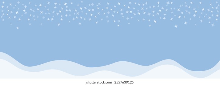 Vector dark blue background with stars and snowdrifts. Sparse snowfall Christmas background. Mystical Symmetrical frame with rhombuses with copy space.