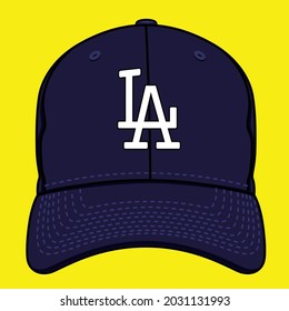 vector dark blue baseball cap with white LA writing on top